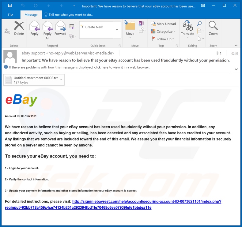 eBay Email Scam spam campaign