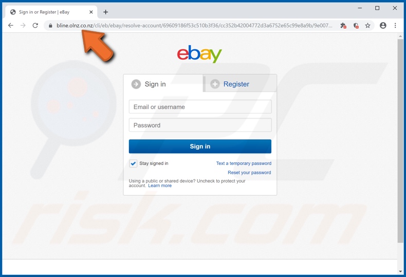 phishing website promoted by eBay Email Scam