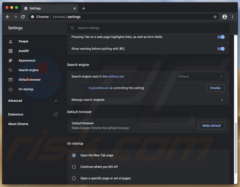 Ustawienia Chrome porwane przez adware ExploreSearchResults