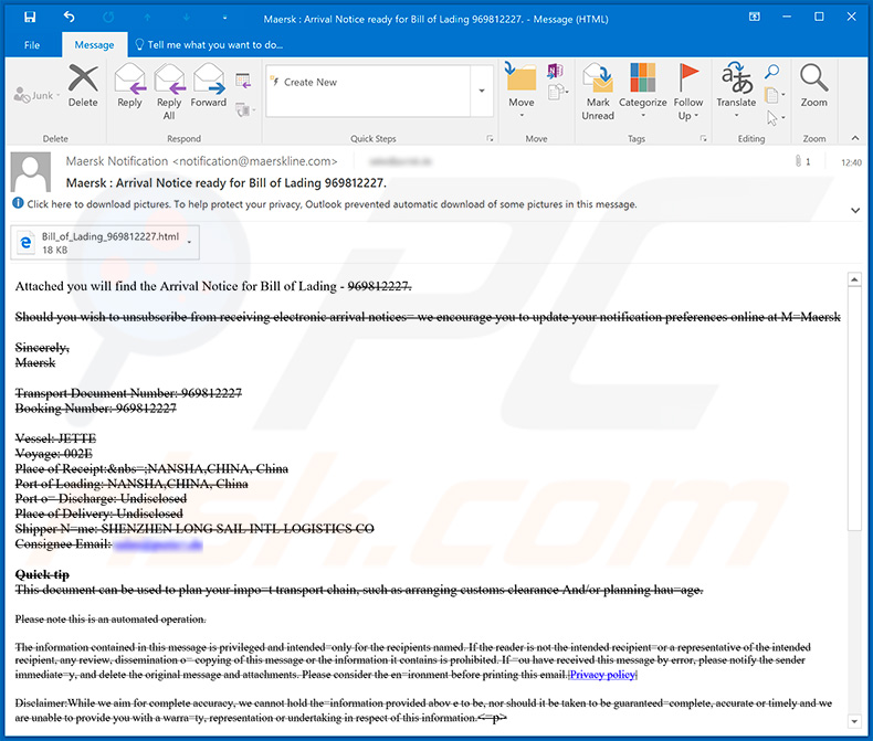 E-mail spamowy Maersk użyty do phishingu