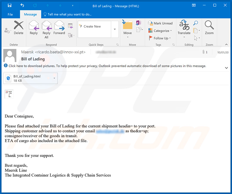Spamowa kampania e-mailowa Maersk używana do celów phishingowych