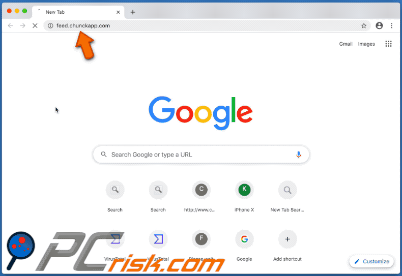 feed.chunckapp.com browser hijacker on a Mac computer