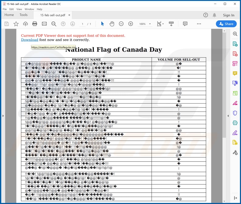 Malicious PDF document distributing Mozart malware