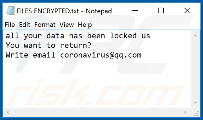 Ncov ransomware text file (FILES ENCRYPTED.txt)