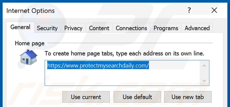 Removing protectmysearchdaily.com from Internet Explorer homepage