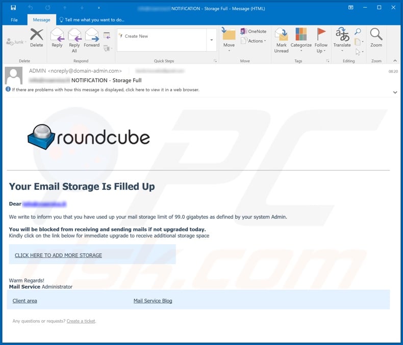 E-mailowa kampania spamowa Roundcube
