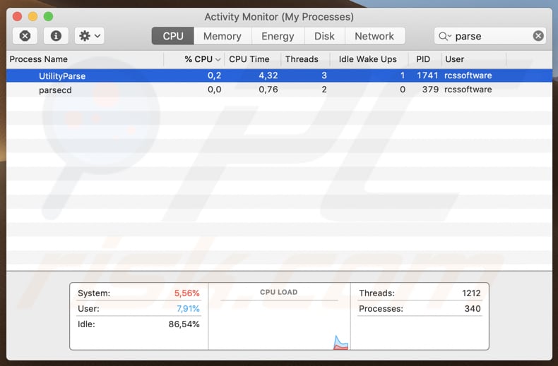 utilityparse adware running in activity monitor