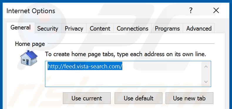 Removing feed.vista-search.com from Internet Explorer homepage