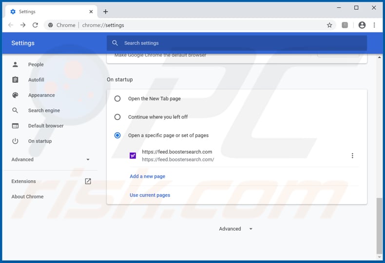 Removing feed.boostersearch.com from Google Chrome homepage