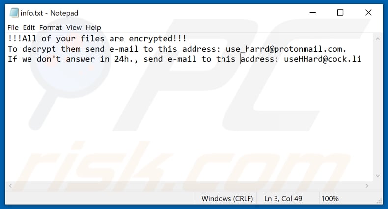 Plik tekstowy ransomware Eight (info.txt)