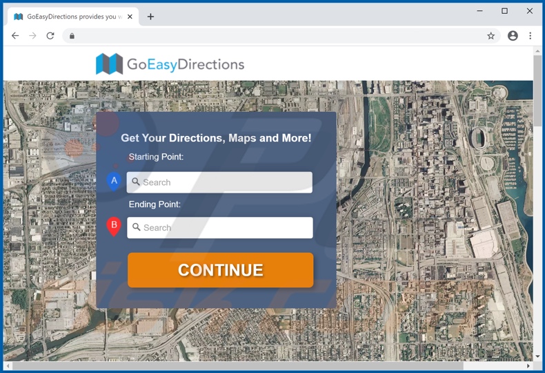 Website used to promote Go Easy Directions Promos adware