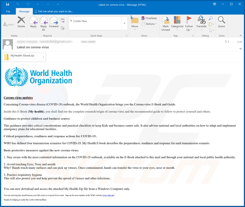 Fourth variant of World Health Organization (WHO) email