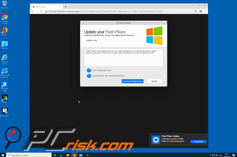 Zwodnicza witryna promująca fałszywy instalator Adobe Flash Player (GIF) 