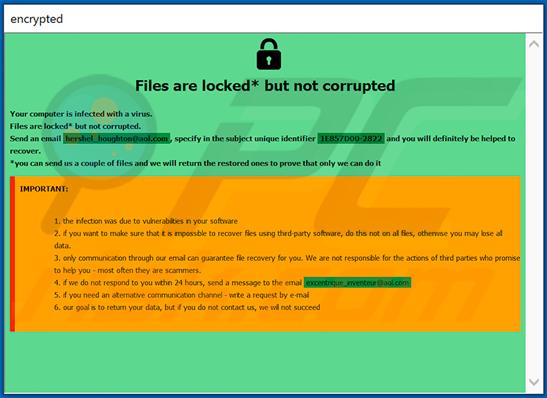 Zaktualizowany plik ransomware Eight info.hta