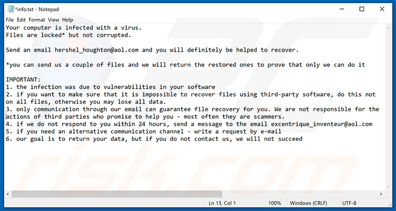 Zaktualizowany plik ransomware Eight info.txt