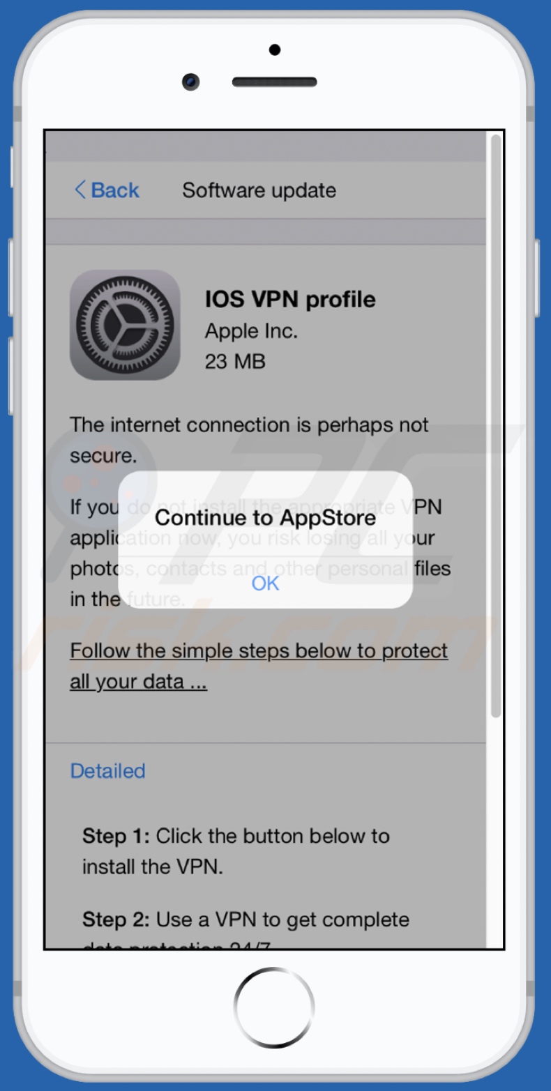 Wariant komórkowy oszustwa IOS VPN profile