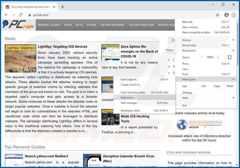 Removing MusiCalm  ads from Google Chrome step 1