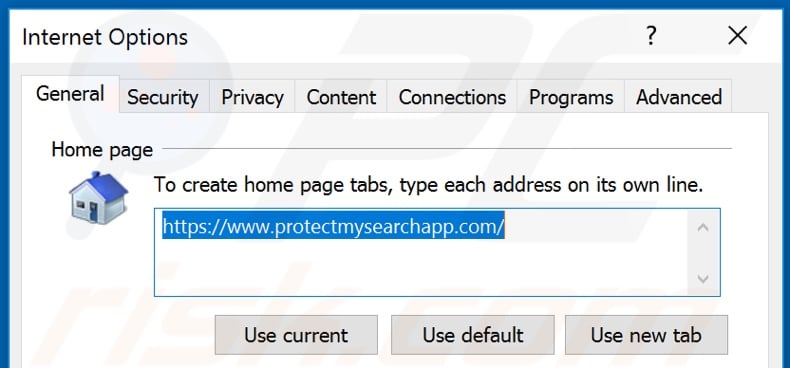 Removing protectmysearchapp.com from Internet Explorer homepage