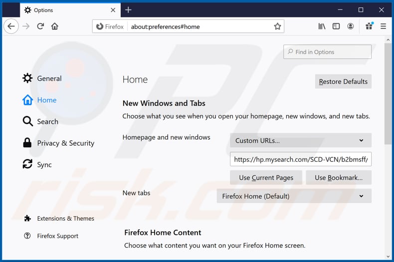 Removing hp.mysearch.com from Mozilla Firefox homepage