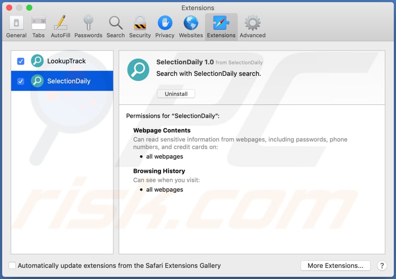 selectiondaily adware safari extension