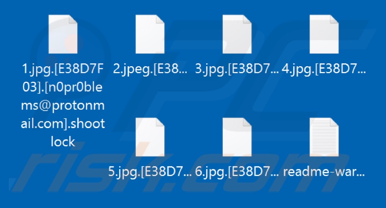 Files encrypted by Shootlock ransomware (.shootlock extension)