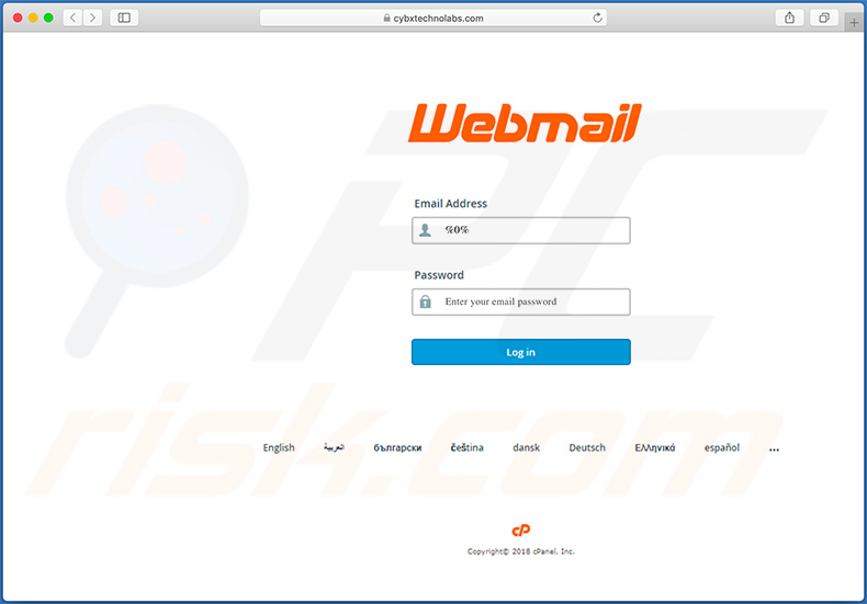 Fałszywa witryna logowania webmail (cybxtechnolabs.com)