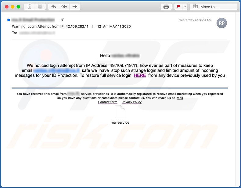 E-mail spamowy promujący witrynę phishingową cybxtechnolabs[.]com