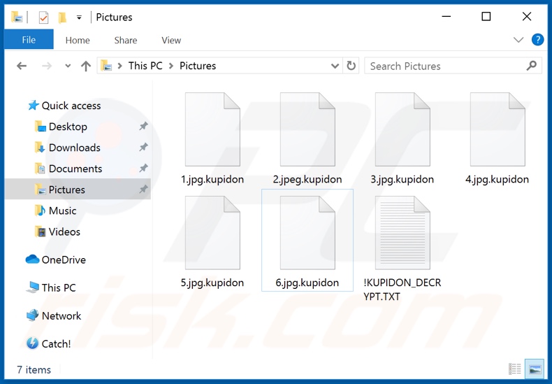 Files encrypted by Kupidon ransomware (.kupidon extension)