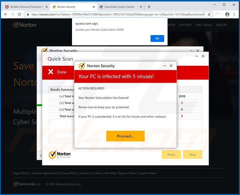 Oszustwo pop-up Norton subscription has expired today