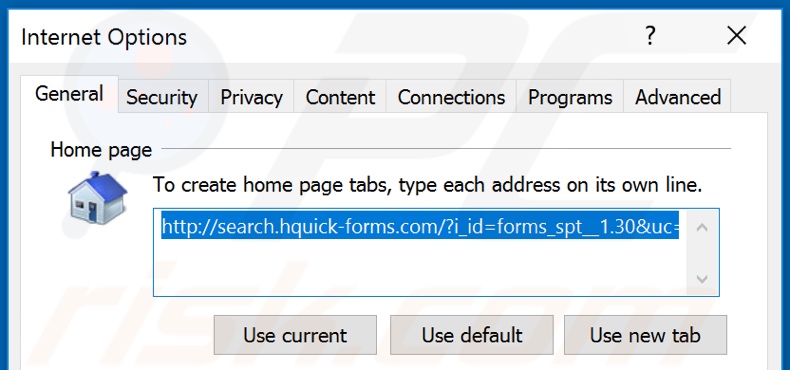 Usuwanie hquick-forms.com ze strony domowej Internet Explorer
