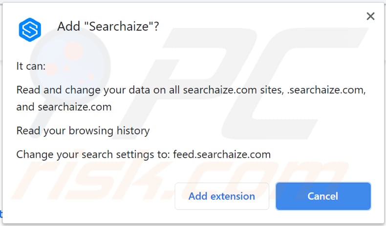 searchaize browser hijacker asks for a permission to be installed