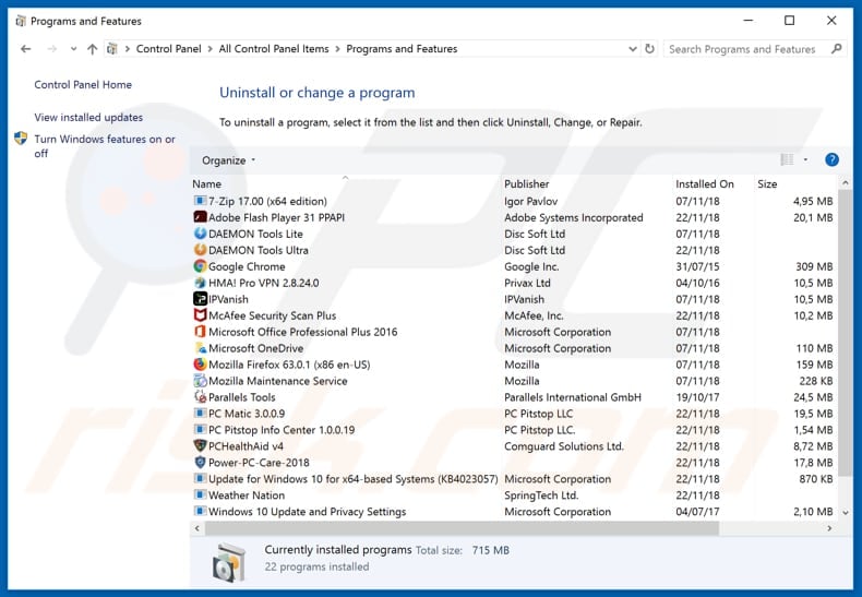 searchaize.com browser hijacker uninstall via Control Panel