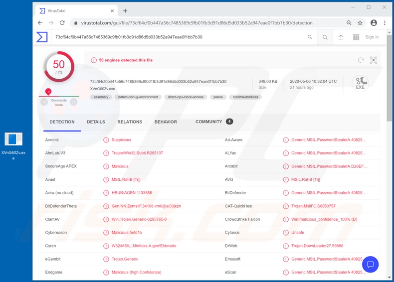 VoidRAT malware detection on VirusTotal