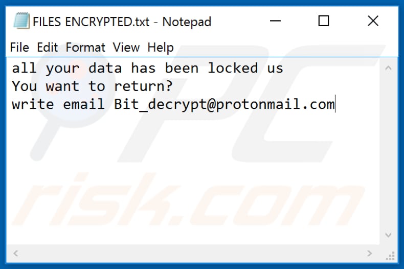 BOMBO ransomware text file (FILES ENCRYPTED.txt)