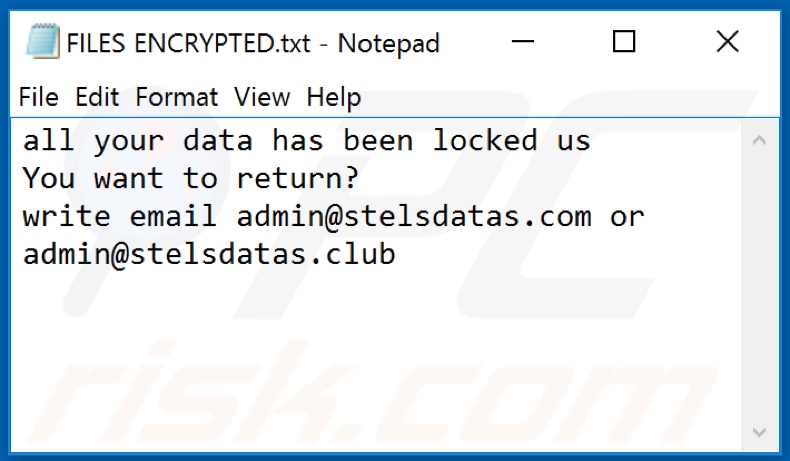 Club ransomware text file (FILES ENCRYPTED.txt)
