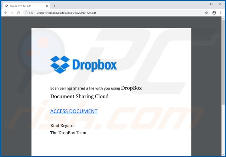Dolkument pdf e-mailowego oszustwa dropbox 