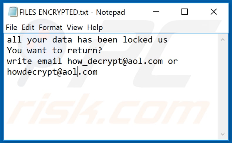.HOW ransomware text file (FILES ENCRYPTED.txt)