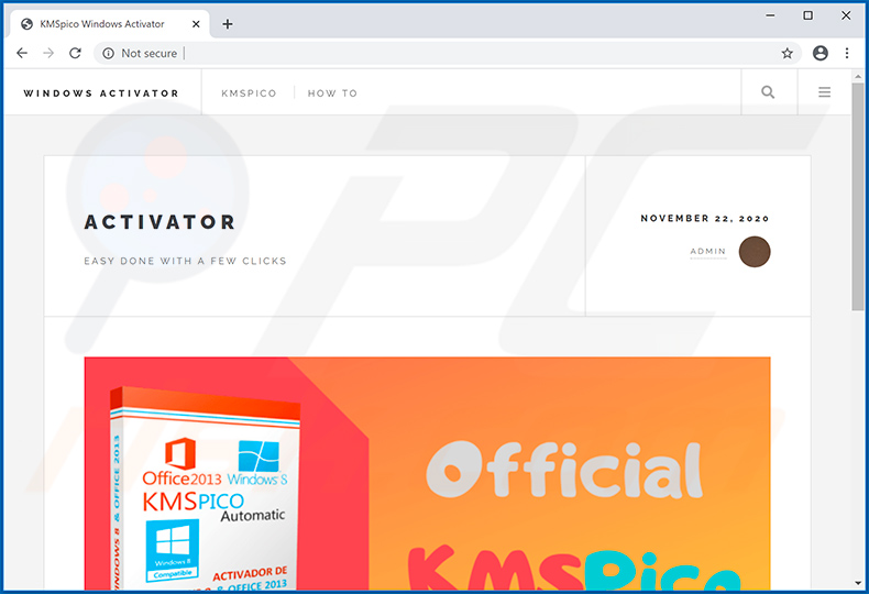 Witryna promująca KMSPico, który wstrzykuje Buer Loader i AsyncRAT do systemu