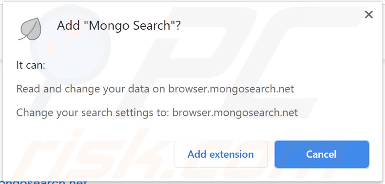 Mongo Search browser hijacker asking for permissions