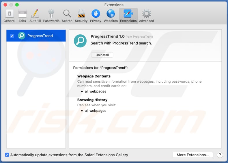 progresstrend adware safari extension