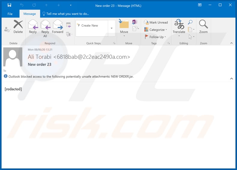 E-mail spamowy dystrybuujący malware STRRAT