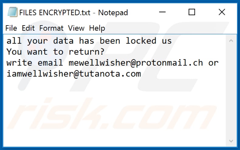 WELL ransomware text file (FILES ENCRYPTED.txt)