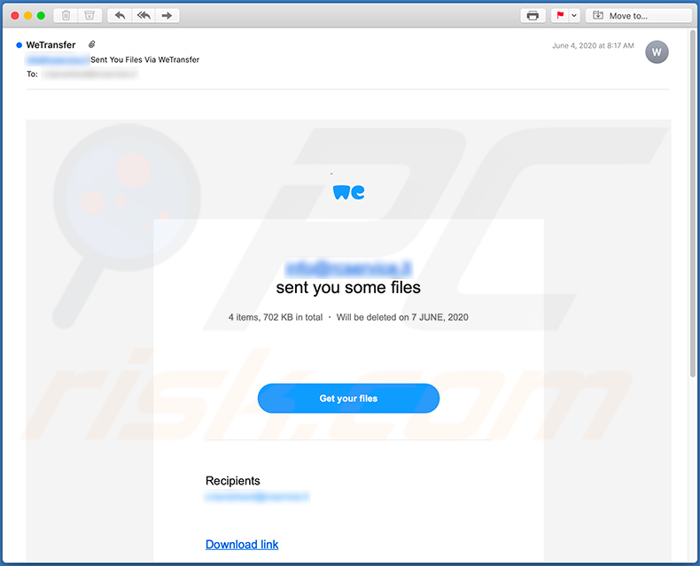 WeTransfer spam email (2020-06-09)
