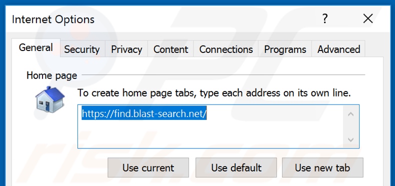 Removing blast-search.net from Internet Explorer homepage