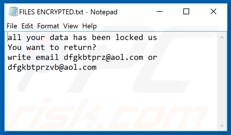Bmtf ransomware text file (FILES ENCRYPTED.txt)
