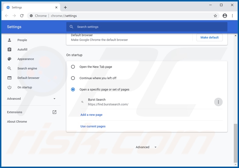 Removing burstsearch.com from Google Chrome homepage