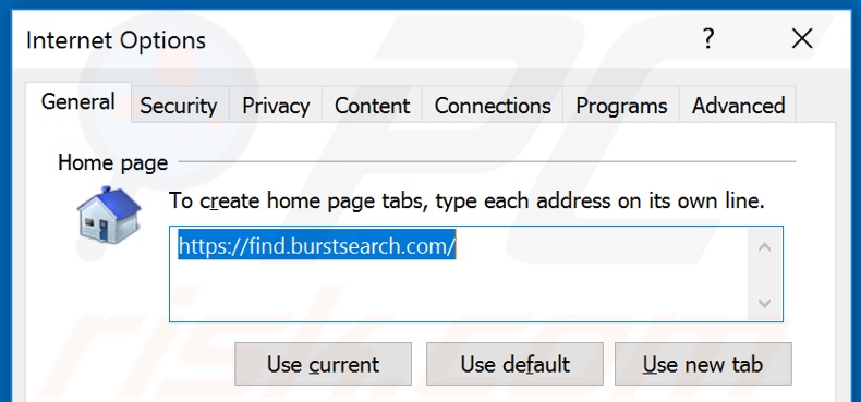 Removing burstsearch.com from Internet Explorer homepage
