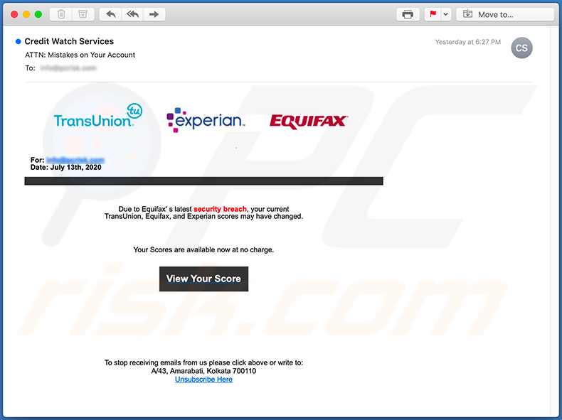 E-mail spamowy o tematyce Equifax użyty do promowania witryny phishingowej