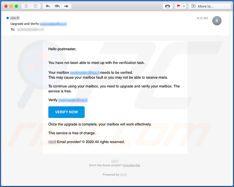 E-mail spamowy promujący witrynę phishingową general.farhat.ca