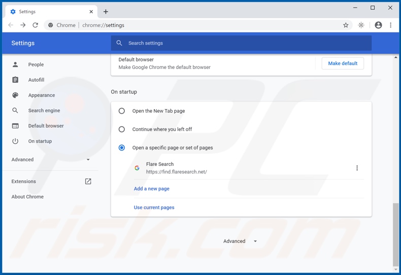 Removing flaresearch.net from Google Chrome homepage